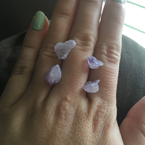 Amethyst Gemstone Crystal Raw Cut Post Earrings - Picture 7 of 8